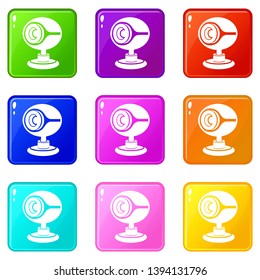 Web camera icons set 9 color collection isolated on white for any design