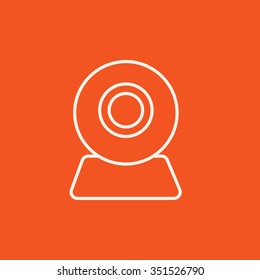 Icono de línea de cámara web para web, móvil e infografía. Icono blanco vector aislado en fondo rojo.