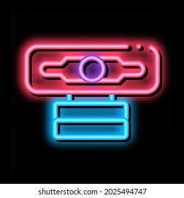 web camera neon light sign vector. Glowing bright icon web camera sign. transparent symbol illustration