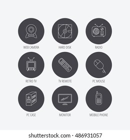 Web camera, radio and mobile phone icons.