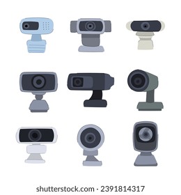 web camera set cartoon. equipment lens, symbol black, graphic capture web camera sign. isolated symbol vector illustration
