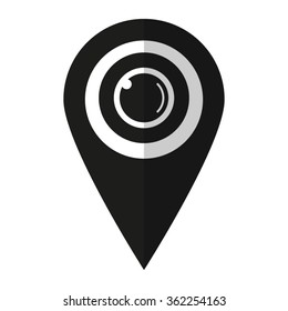 web camera - vector icon;  black map pointer