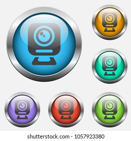 web camera vector icon on color glass buttons