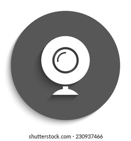 web camera - vector icon with shadow on a round grey button