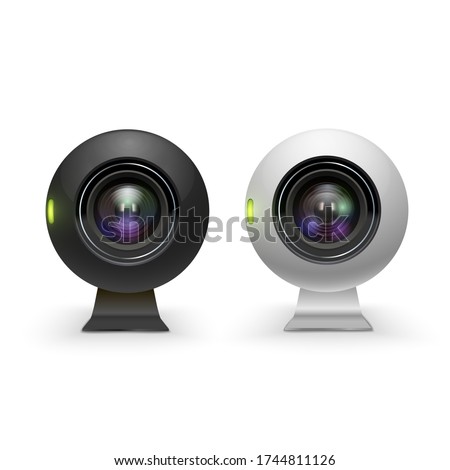 Web cameras white and black realistic set. Computer webcams. Modern technology for video conferencing, meeting, chat, internet communication. Vector web camera isolated on white background.