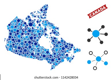 Web Canada map mosaic. Abstract territorial scheme of connections in blue shades. Vector Canada map is constructed of net connections. Concept of provider company.
