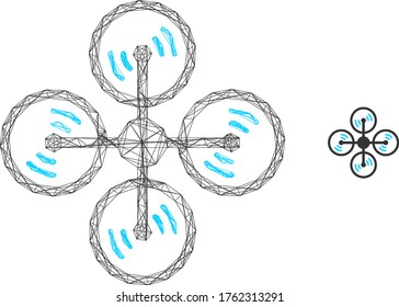 Web carcass air copter vector icon. Flat 2d carcass created from air copter pictogram. Abstract carcass mesh polygonal air copter. Linear frame 2D mesh in vector EPS format, on a white background.