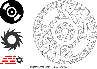 Web carcass CD disc vector icon, and additional icons. Flat 2d carcass created from CD disc pictogram. Abstract frame mesh polygonal CD disc. Linear frame 2D mesh in eps vector format,