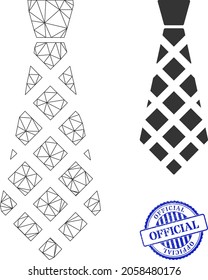 Web carcass checkered tie vector icon, and blue round OFFICIAL dirty badge. OFFICIAL imprint uses round shape and blue color. Flat 2d model created from checkered tie icon.