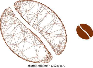 Web carcass coffee bean vector icon. Flat 2d carcass created from coffee bean pictogram. Abstract carcass mesh polygonal coffee bean. Net carcass 2D mesh in eps vector format, on a white background.