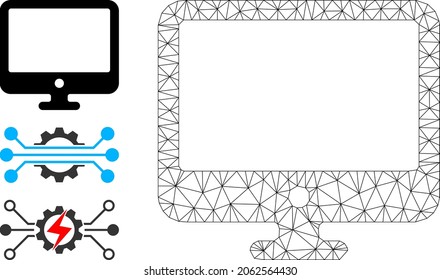 Web carcass computer display vector icon, and source icons. Flat 2d model created from computer display pictogram. Abstract carcass mesh polygonal computer display.