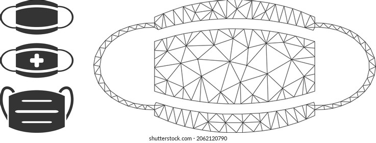 Web carcass coronavirus mask vector icon, and original icons. Flat 2d carcass created from coronavirus mask pictogram. Abstract carcass mesh polygonal coronavirus mask.
