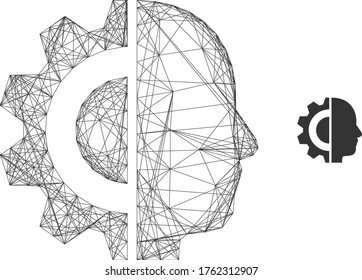 Web carcass cyborg head vector icon. Flat 2d carcass created from cyborg head pictogram. Abstract carcass mesh polygonal cyborg head. Linear carcass 2D mesh in vector format, on a white background.