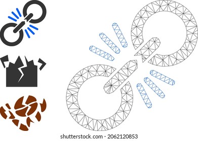 Web carcass damage chain link vector icon, and original icons. Flat 2d carcass created from damage chain link pictogram. Abstract carcass mesh polygonal damage chain link.