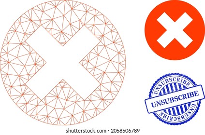 Web carcass delete vector icon, and blue round UNSUBSCRIBE rubber print. UNSUBSCRIBE seal uses round template and blue color. Flat 2d carcass created from delete pictogram.