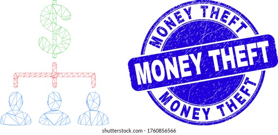 Icono de estructura de clientes en dólares de canal web y sello de robo de dinero. Sello de sello de sello de vector azul redondeado con texto de robo de dinero.