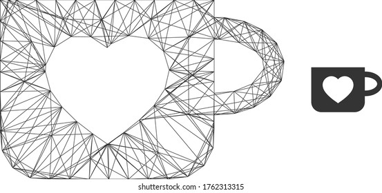 Web carcass favourite cup vector icon. Flat 2d model created from favourite cup pictogram. Abstract carcass mesh polygonal favourite cup. Wire carcass 2D mesh in eps vector format,