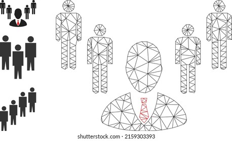 Web carcass group boss vector icon, and bonus icons. Flat 2d carcass created from group boss pictogram. Abstract carcass mesh polygonal group boss. Wire carcass 2D network in vector EPS format,