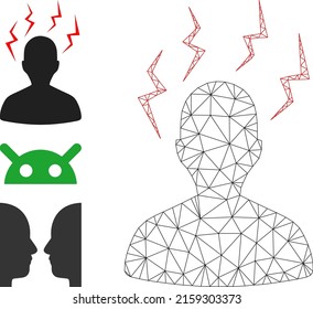 Web carcass head migrain strikes vector icon, and bonus icons. Flat 2d carcass created from head migrain strikes pictogram. Abstract carcass mesh polygonal head migrain strikes.