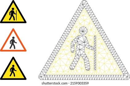 Web carcass hiking man danger vector icon, and bonus icons. Flat 2d carcass created from hiking man danger pictogram. Abstract carcass mesh polygonal hiking man danger.