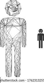 Web carcass idiot person vector icon. Flat 2d model created from idiot person pictogram. Abstract frame mesh polygonal idiot person. Net carcass 2D mesh in vector format, on a white background.
