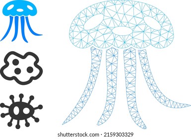 Web carcass jellyfish vector icon, and other icons. Flat 2d carcass created from jellyfish pictogram. Abstract carcass mesh polygonal jellyfish. Wire frame 2D mesh in vector EPS format,