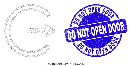 Web carcass log out pictogram and Do Not Open Door seal stamp. Blue vector rounded scratched seal stamp with Do Not Open Door caption.