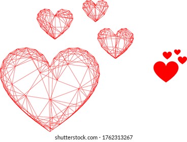 A las canales de la web les encanta el icono vectorial de corazones. Cáscaras planas 2d creadas a partir del pictograma del corazón del amor. Resumen de la malla de la canal malla corazones de amor poligonales. Malla plana de marco lineal en formato EPS vectorial,