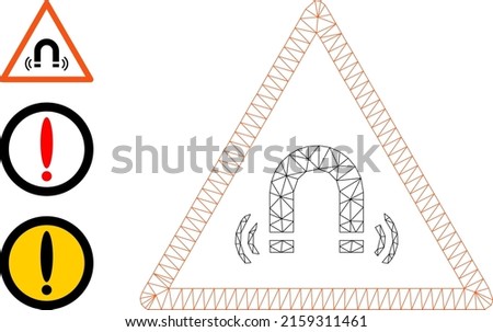 Web carcass magnet field warning vector icon, and source icons. Flat 2d carcass created from magnet field warning pictogram. Abstract carcass mesh polygonal magnet field warning.