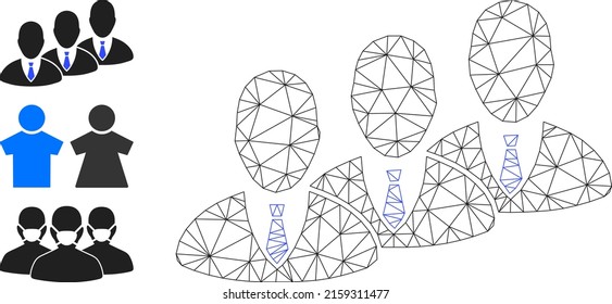 Web carcass manager team vector icon, and additional icons. Flat 2d model created from manager team pictogram. Abstract carcass mesh polygonal manager team. Linear carcass 2D mesh in vector format,