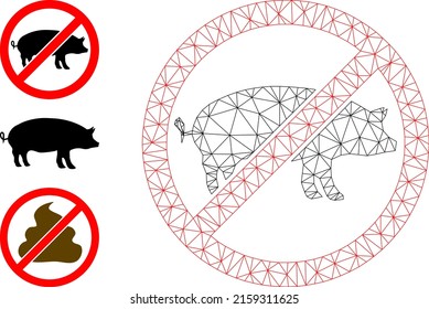 Web carcass no pig vector icon, and additional icons. Flat 2d carcass created from no pig pictogram. Abstract carcass mesh polygonal no pig. Wire carcass 2D mesh in eps vector format,