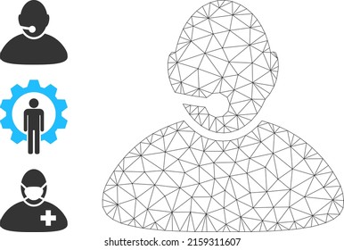 Web carcass operator vector icon, and other icons. Flat 2d carcass created from operator pictogram. Abstract carcass mesh polygonal operator. Wire carcass flat mesh in vector EPS format,