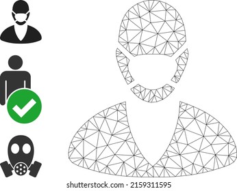 Web carcass patient mask vector icon, and additional icons. Flat 2d carcass created from patient mask pictogram. Abstract carcass mesh polygonal patient mask. Net carcass 2D mesh in eps vector format,