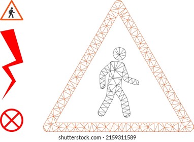 Web-Schlachtkörper Fußgänger Mann Warnung Vektorsymbol, und zusätzliche Symbole. Flat-2d-Schlachtkörper aus Fußgänger-Mann-Warnbild Piktogramm erstellt. Abstrakter Schlachtkörper Masche polygonale Fußgänger Mann Warnung.