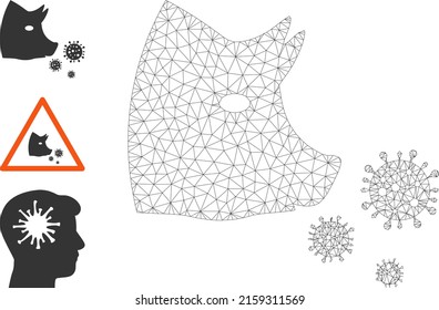 Web carcass pork flu infection vector icon, and bonus icons. Flat 2d carcass created from pork flu infection pictogram. Abstract carcass mesh polygonal pork flu infection.