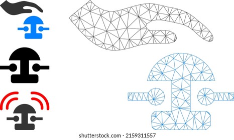 Web carcass press bell vector icon, and bonus icons. Flat 2d carcass created from press bell pictogram. Abstract carcass mesh polygonal press bell. Wire frame 2D mesh in vector format,