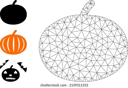 Web carcass pumpkin vector icon, and other icons. Flat 2d carcass created from pumpkin pictogram. Abstract carcass mesh polygonal pumpkin. Wire carcass 2D network in vector format,