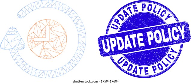 Web carcass rotate clockwise pictogram and Update Policy stamp. Blue vector round scratched seal stamp with Update Policy message.