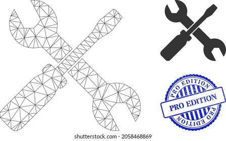 Web carcass screwdriver and wrench vector icon, and blue round PRO EDITION dirty watermark. PRO EDITION watermark uses round template and blue color.