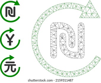 Web carcass shekel repay vector icon, and source icons. Flat 2d carcass created from shekel repay pictogram. Abstract carcass mesh polygonal shekel repay. Wire carcass flat mesh in vector format,