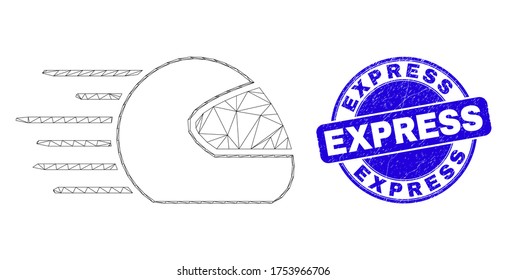 Web carcass speed motorcycle helmet pictogram and Express seal stamp. Blue vector rounded grunge seal stamp with Express phrase.