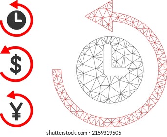 Web carcass time return rotation vector icon, and source icons. Flat 2d carcass created from time return rotation pictogram. Abstract frame mesh polygonal time return rotation.