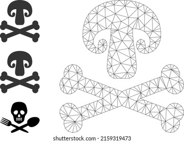 Web carcass toxic mushroom vector icon, and other icons. Flat 2d carcass created from toxic mushroom pictogram. Abstract carcass mesh polygonal toxic mushroom.
