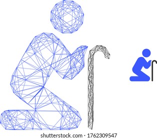 Web carcass vector icon. Flat 2d carcass created from grandfather pray pictogram. Abstract frame mesh polygonal grandfather pray. Wire carcass flat mesh in vector EPS format,