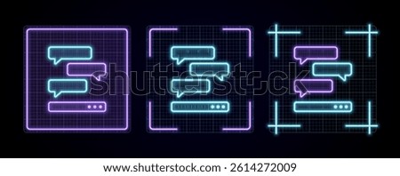 Web chat illustration, cyber neon visual, glowing border grid vector.	