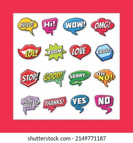 web chat stickers templates internet words speech bubbles isolated LOL LOVE OH NO THANKS HELLO BOOM
