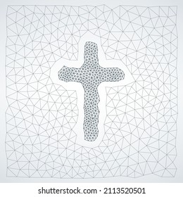 Web Christian cross abstract mesh line. triangles or broken a part cross. Stock vector illustration isolated on white background.
