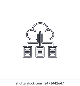 Web cloud and documents line icon isolated on background outline icon settings Data cloud outline silhouette minimalistic icon cloud database icon symbol on white background