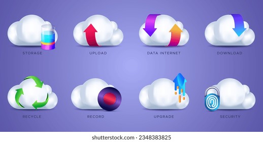 icono de nube web - estilo realista. paquete de iconos realistas de computación en nube. elemento de página web. icono de descarga, envío, icono de datos de Internet