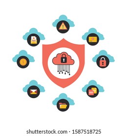 Web cloud technology. Protection concept. System privacy, vector illustration